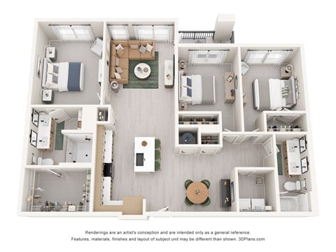 Floor plan for 3 beds, 2 baths, 1549 sqft